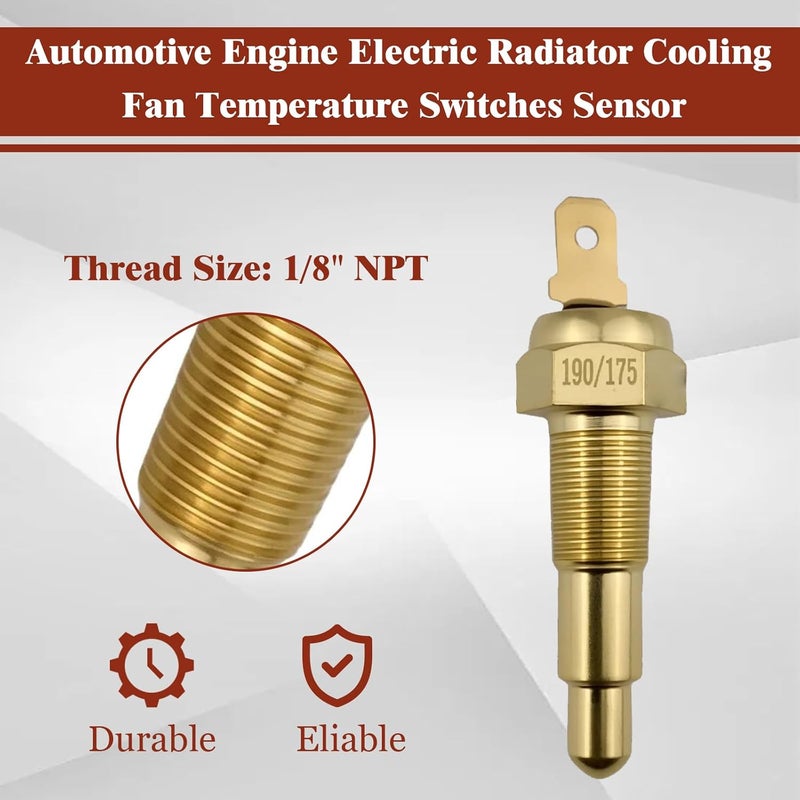 repustor Thermostat Fan Switch, 190'F On - 175'F Off, Automotive Engine Electric Radiator Cooling Fan Temperature Switches Sensor 1/8" NPT - Image 2